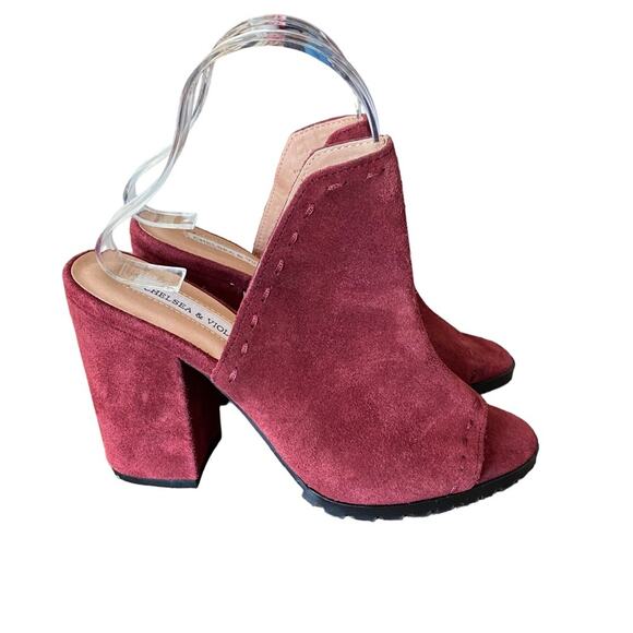 Chelsea Violet Tess Suede Burgundy Mule Open Toe Block Heel size 8 - Picture 3 of 10